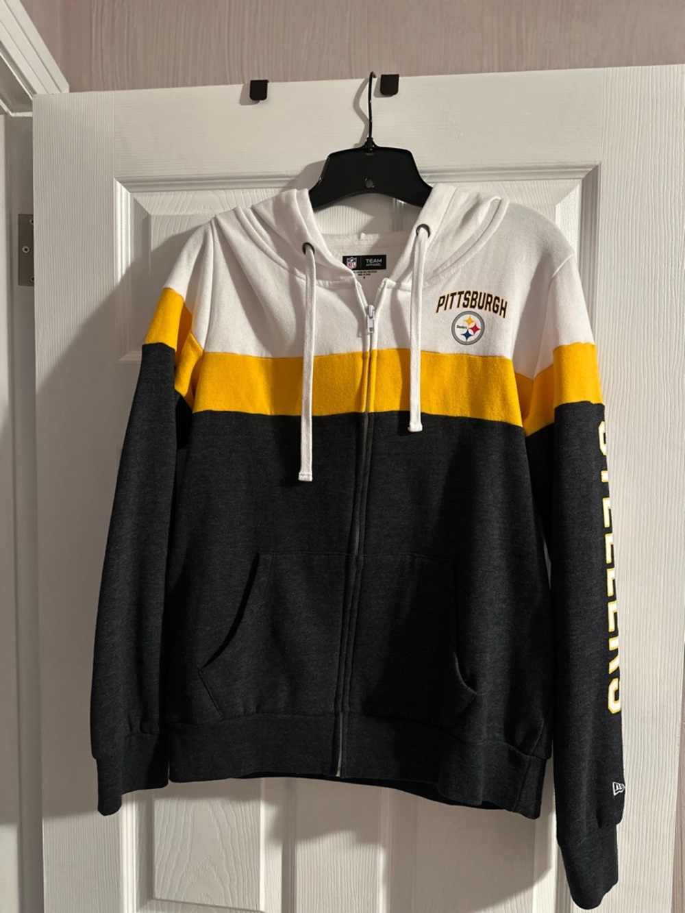 Pittsburgh Steelers Women's Colorblock Zip Hoodie - White, Gold, Black